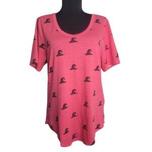 LuLaRoe Size S T Shirt Iris Womens Pink Witch Hat Print Black Halloween Hi Low